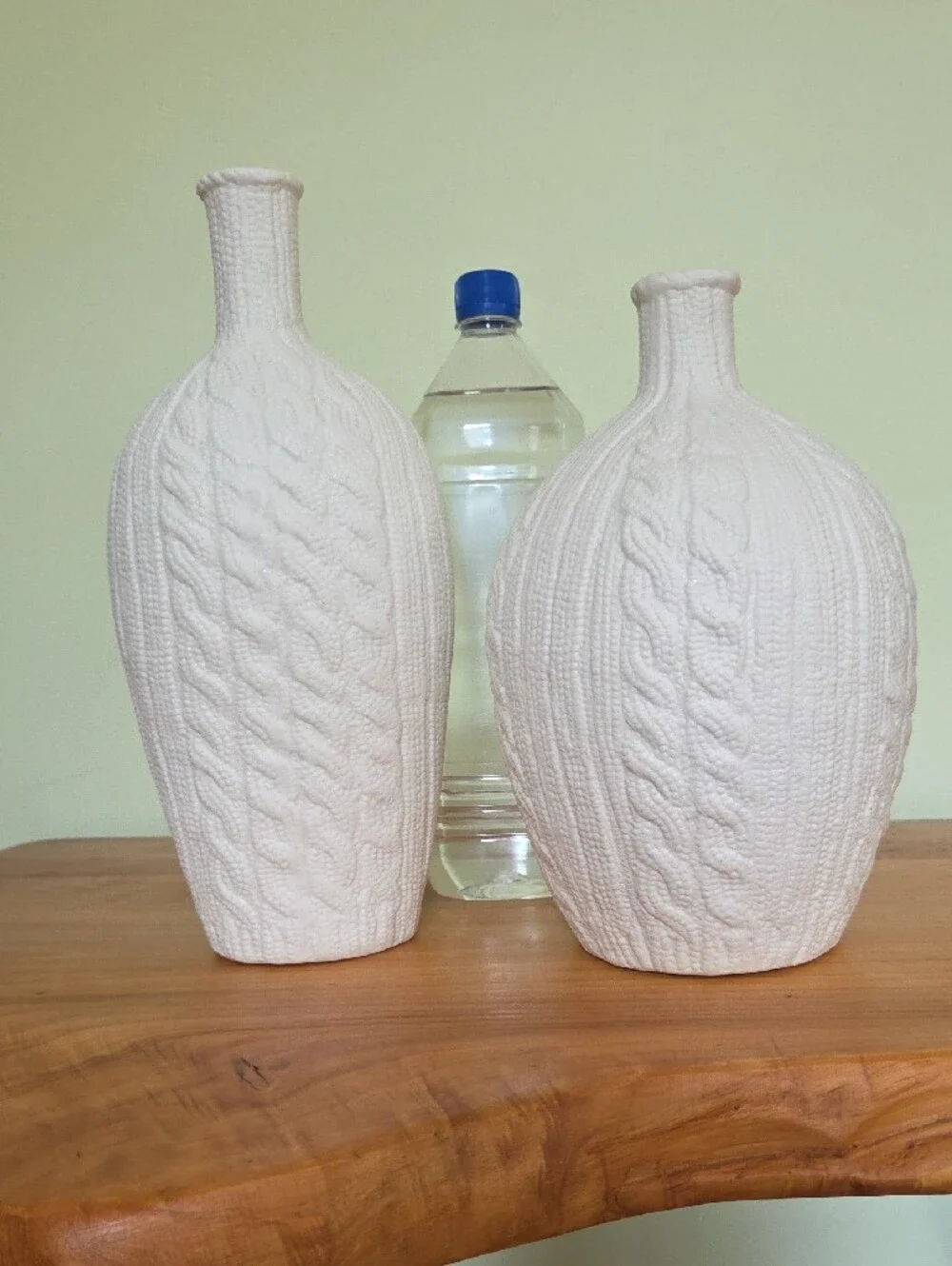 Crate & Barrel White Cable Knit Ceramic Bottle Vase | Tall Slender Vessel